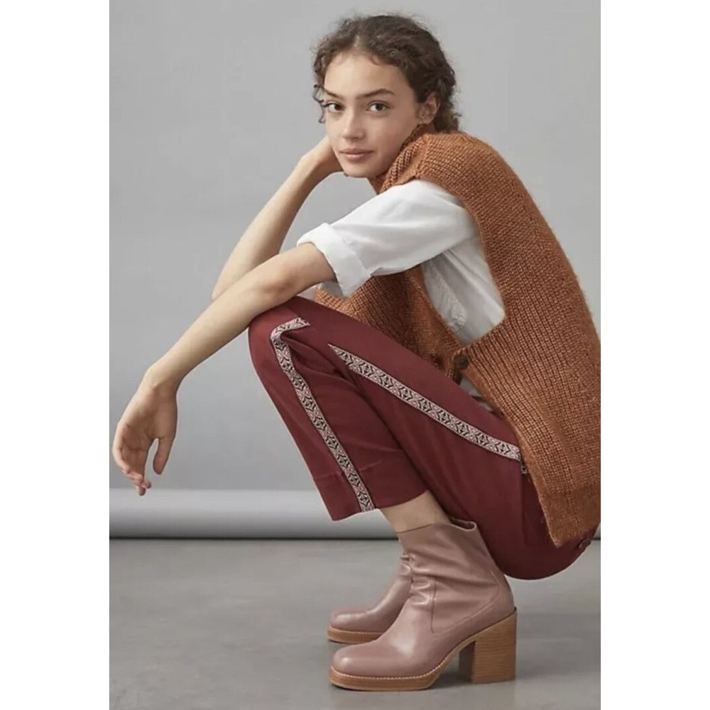 Anthropologie Tapered Side Stripe Pants Sz 14 Red Burgundy‎